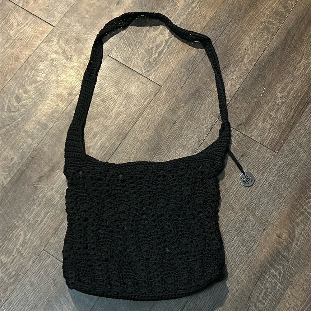 The Sak crochet crossbody hobo bag Medium Size Black